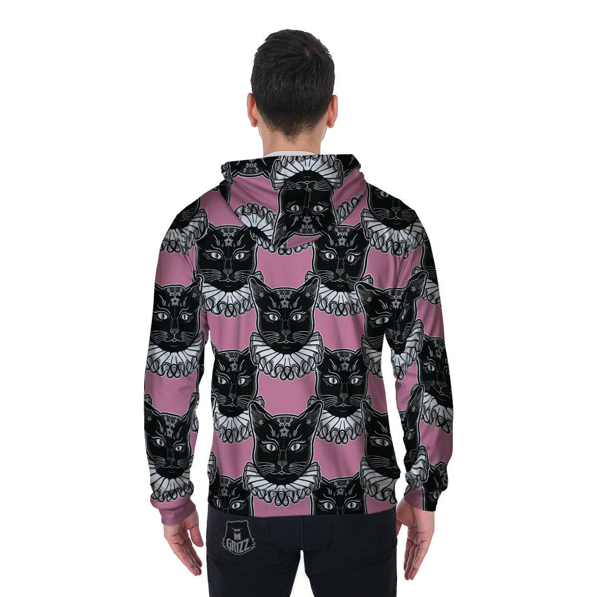 Black Cat Gothic Men's Zip Up Hoodie-grizzshop