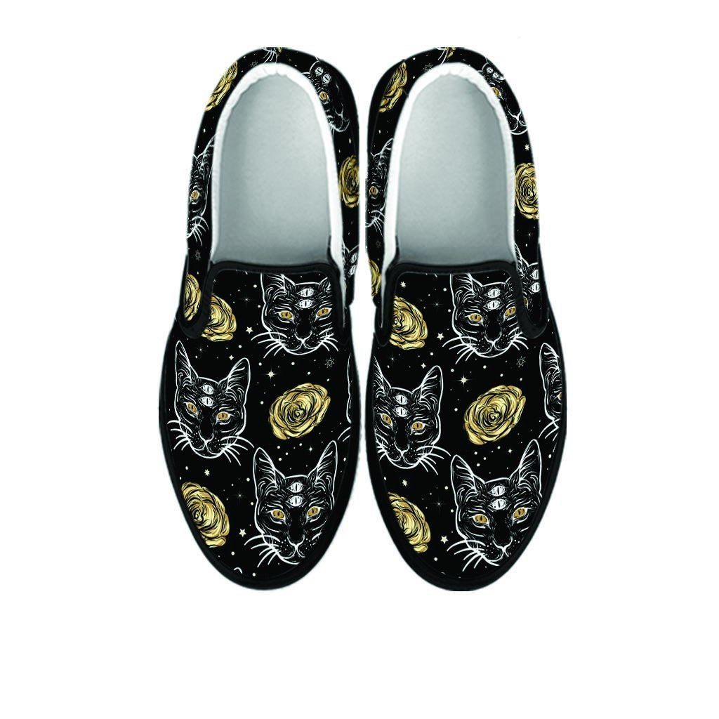 Black Cat Gothic Witch Men's Slip On Sneakers-grizzshop