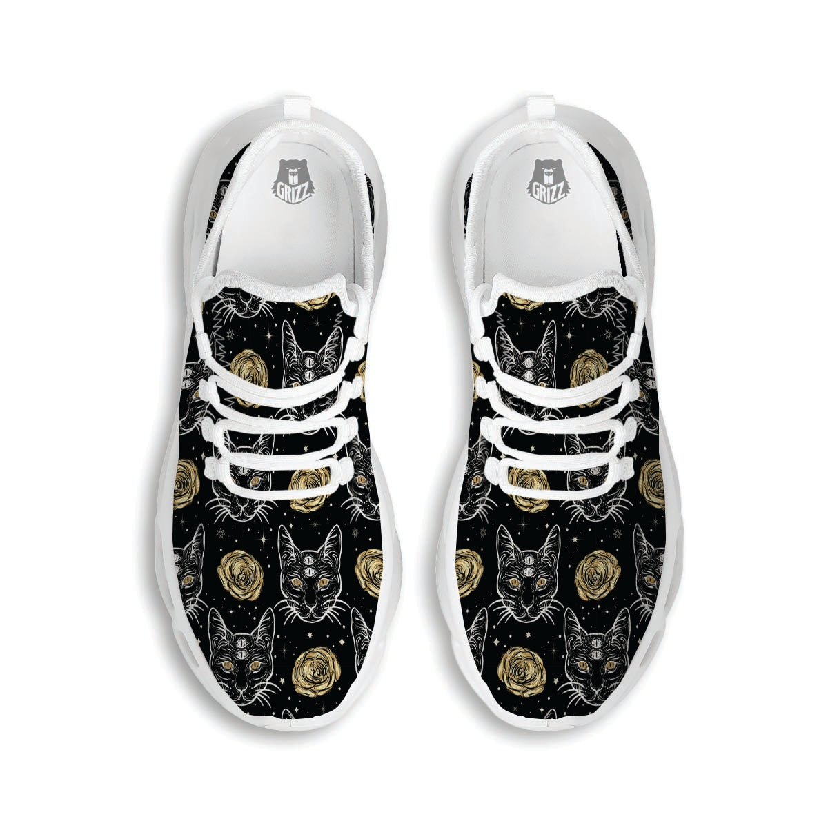 Black Cat Gothic Witch White Running Shoes-grizzshop