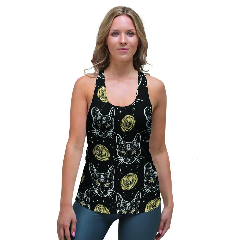 Black Cat Gothic Witch Women's Racerback Tank Top-grizzshop