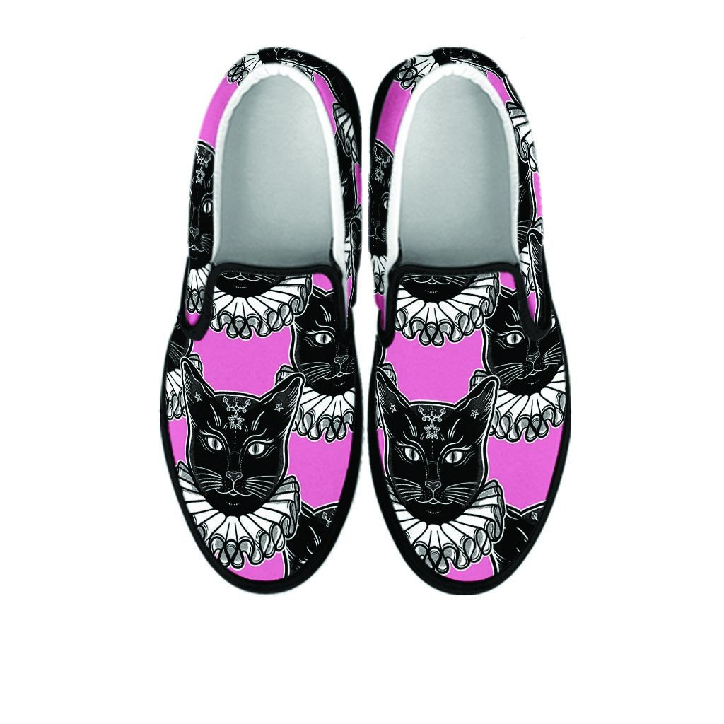 Black Cat Gothic Women's Slip On Sneakers-grizzshop