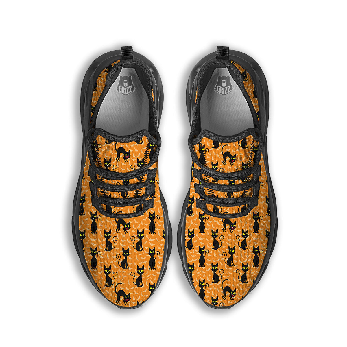 Black Cat Halloween Print Pattern Black Running Shoes-grizzshop