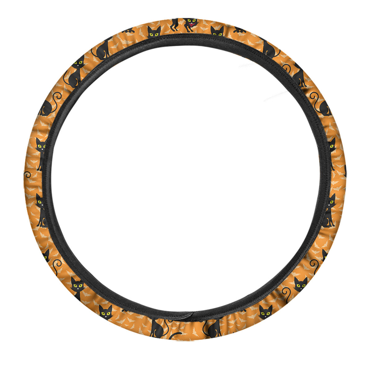 Black Cat Halloween Print Pattern Car Steering Wheel Cover-grizzshop