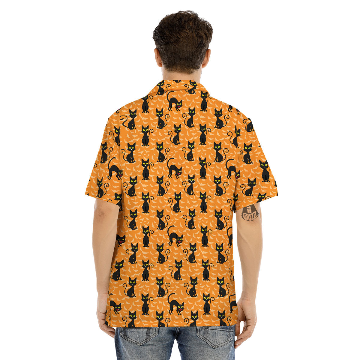 Black Cat Halloween Print Pattern Men's Hawaiian Shirt-grizzshop