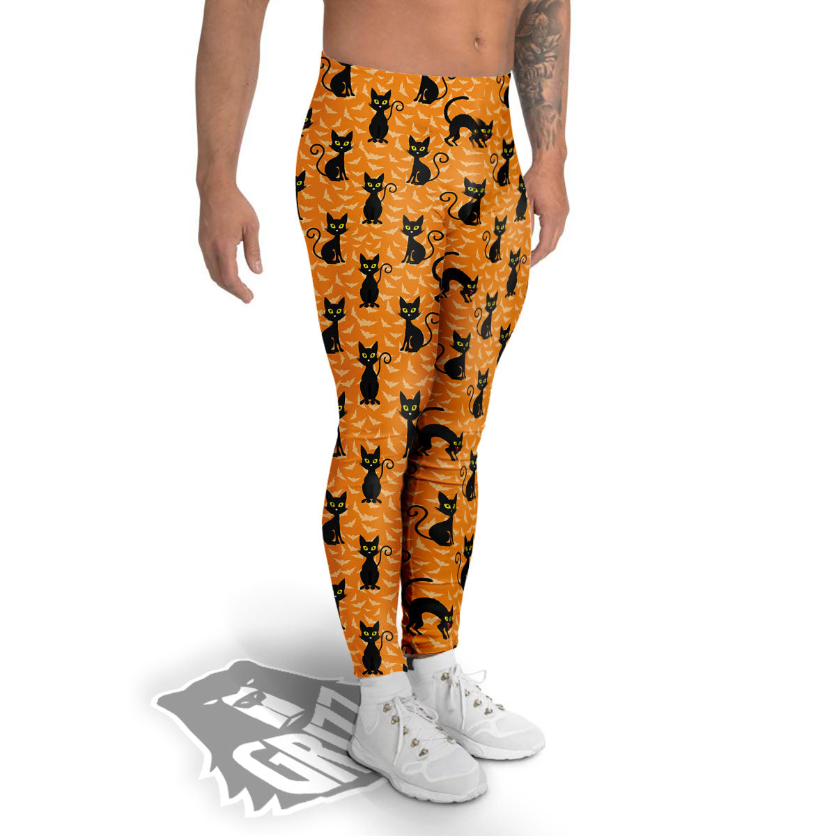 Black Cat Halloween Print Pattern Men's Leggings-grizzshop