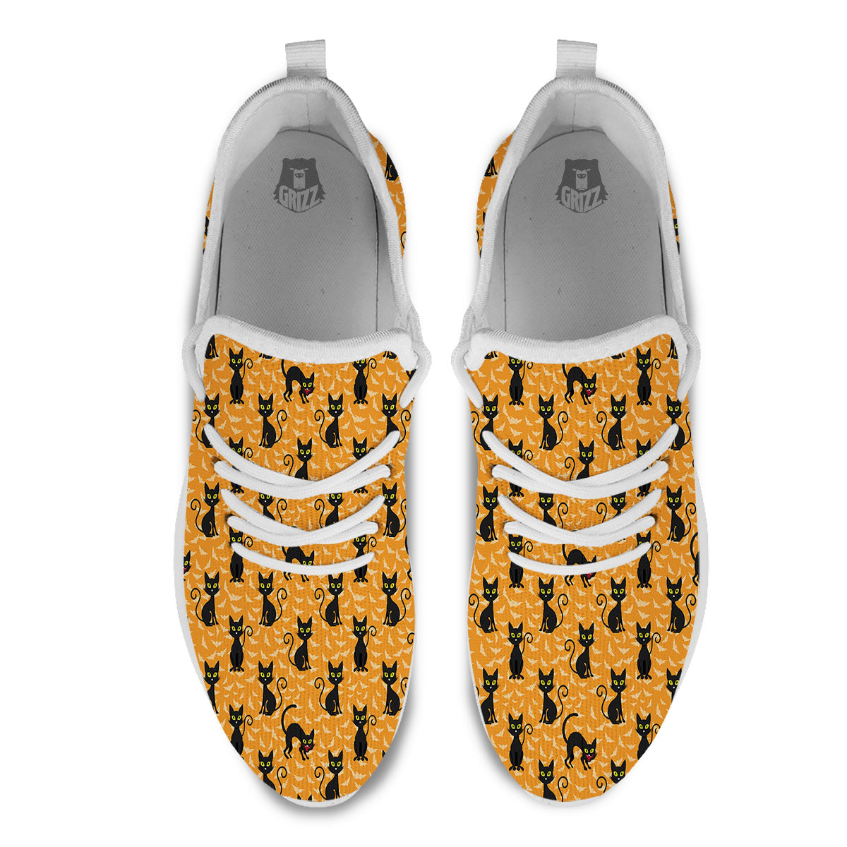 Black Cat Halloween Print Pattern White Athletic Shoes-grizzshop