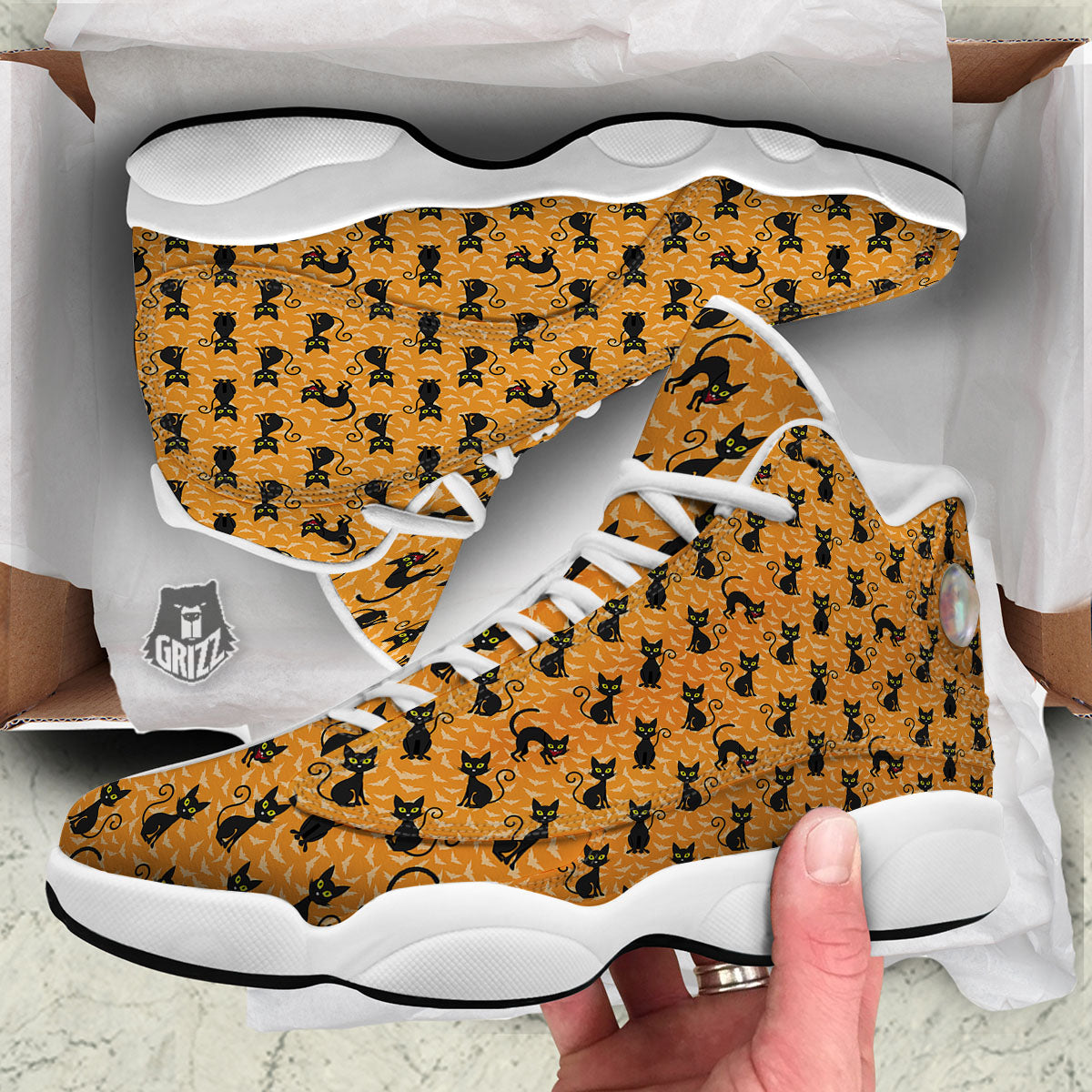 Black Cat Halloween Print Pattern White Basketball Shoes-grizzshop