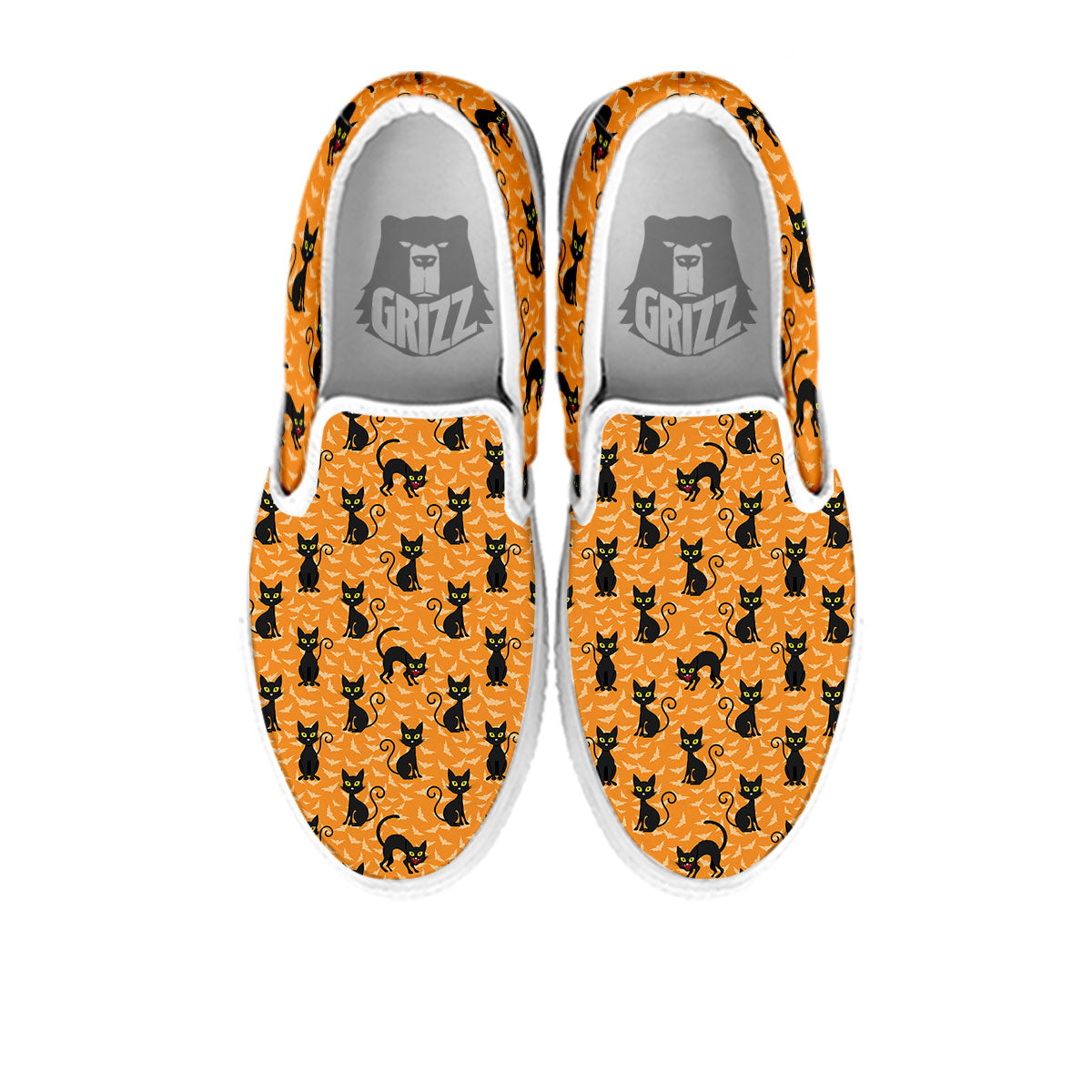 Black Cat Halloween Print Pattern White Slip On Shoes-grizzshop