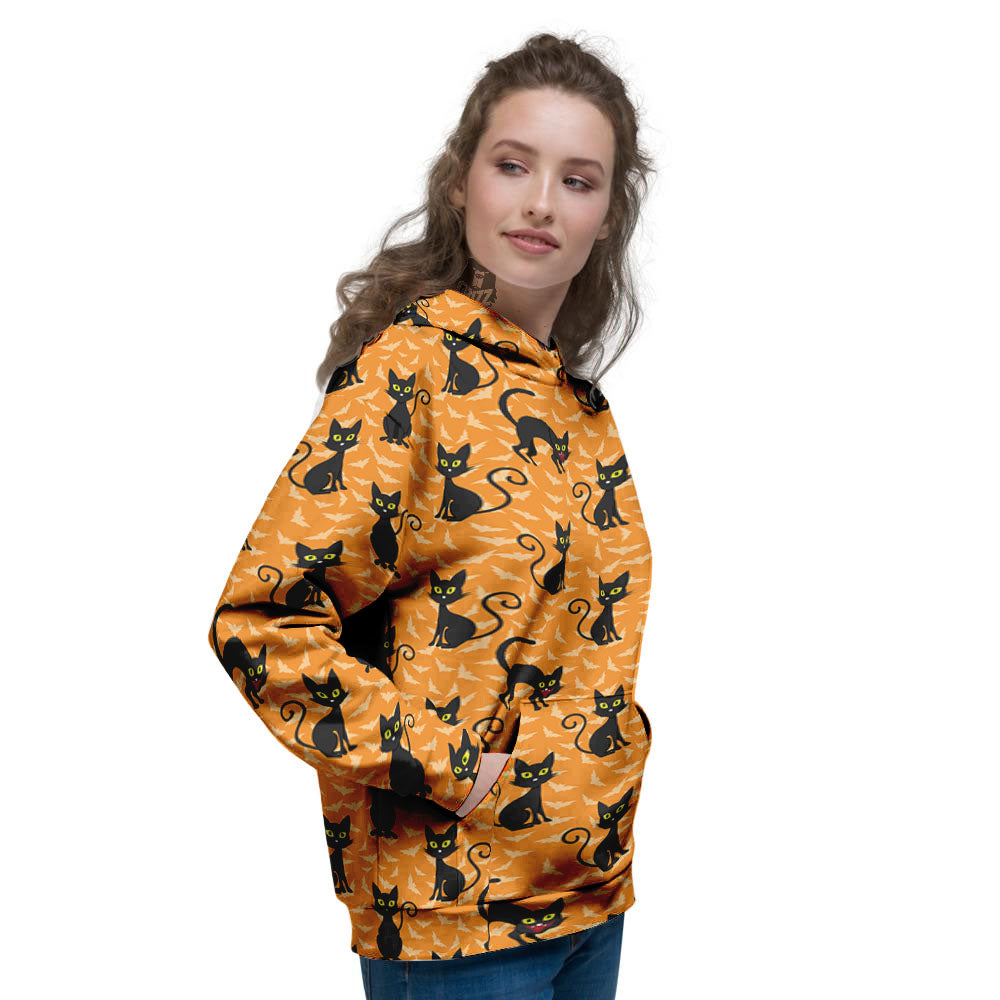Black Cat Halloween Print Pattern Women's Hoodie-grizzshop