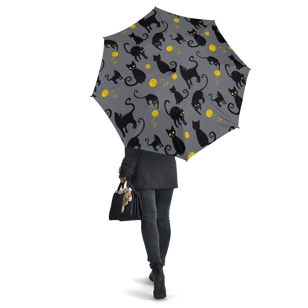 Black Cat Knit Pattern Print Automatic Foldable Umbrella-grizzshop