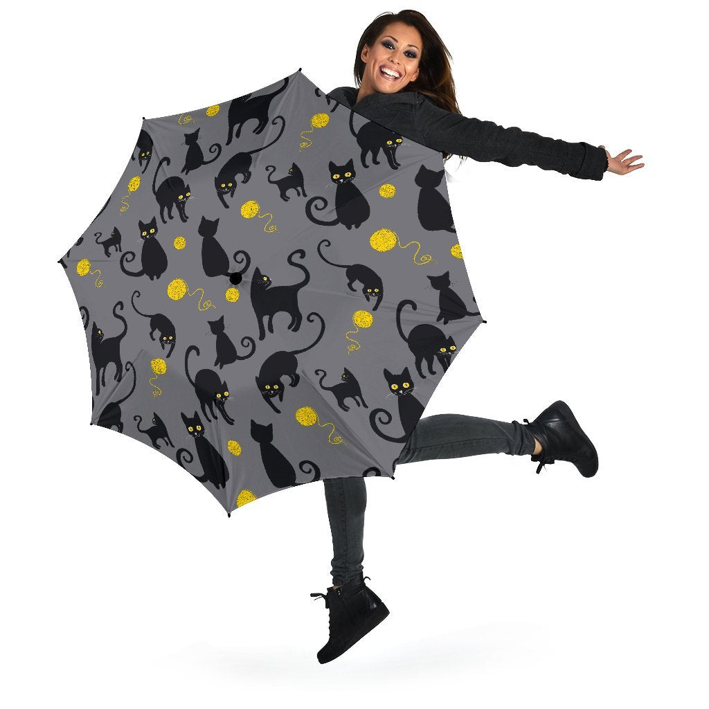 Black Cat Knit Pattern Print Automatic Foldable Umbrella-grizzshop