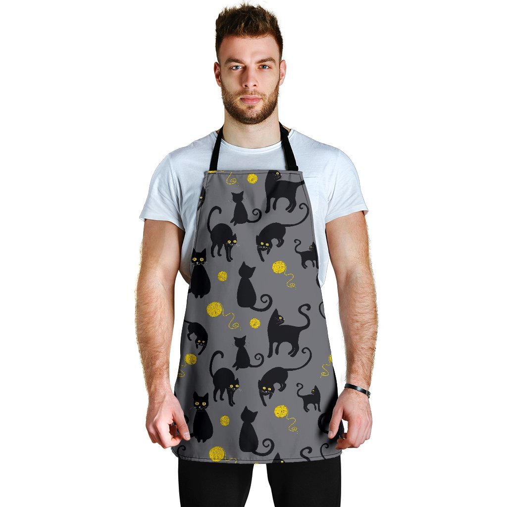 Black Cat Knit Pattern Print Men's Apron-grizzshop