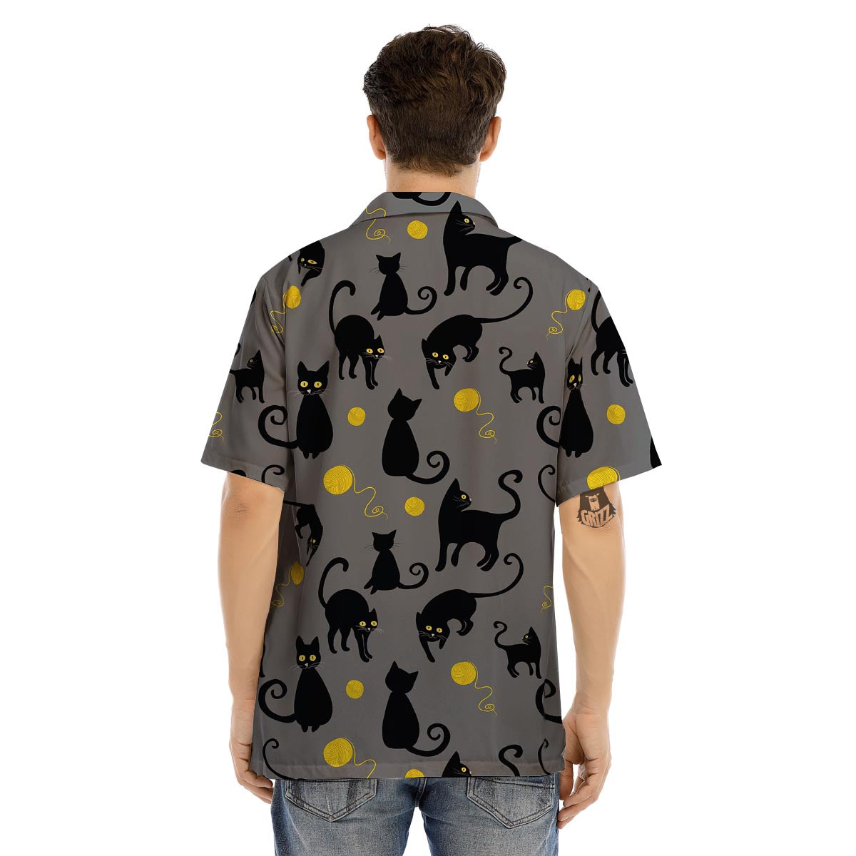 Black Cat Knit Print Men’s Hawaiian Shirt-grizzshop