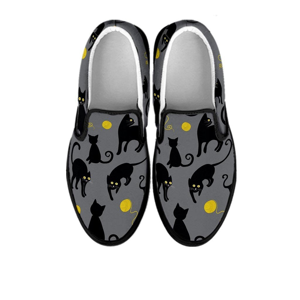 Black Cat Knit Print Men's Slip On Sneakers-grizzshop