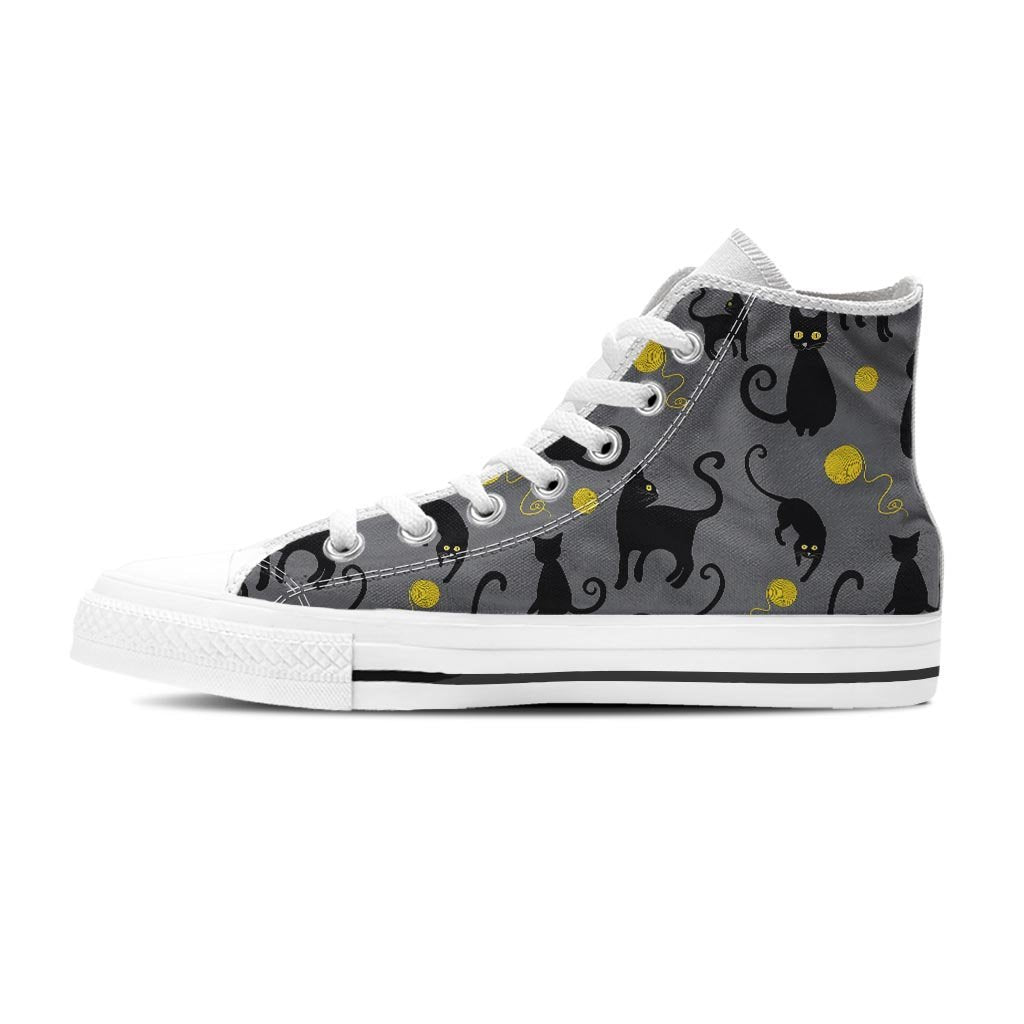 Black Cat Knit Print Women's High Top Shoes-grizzshop