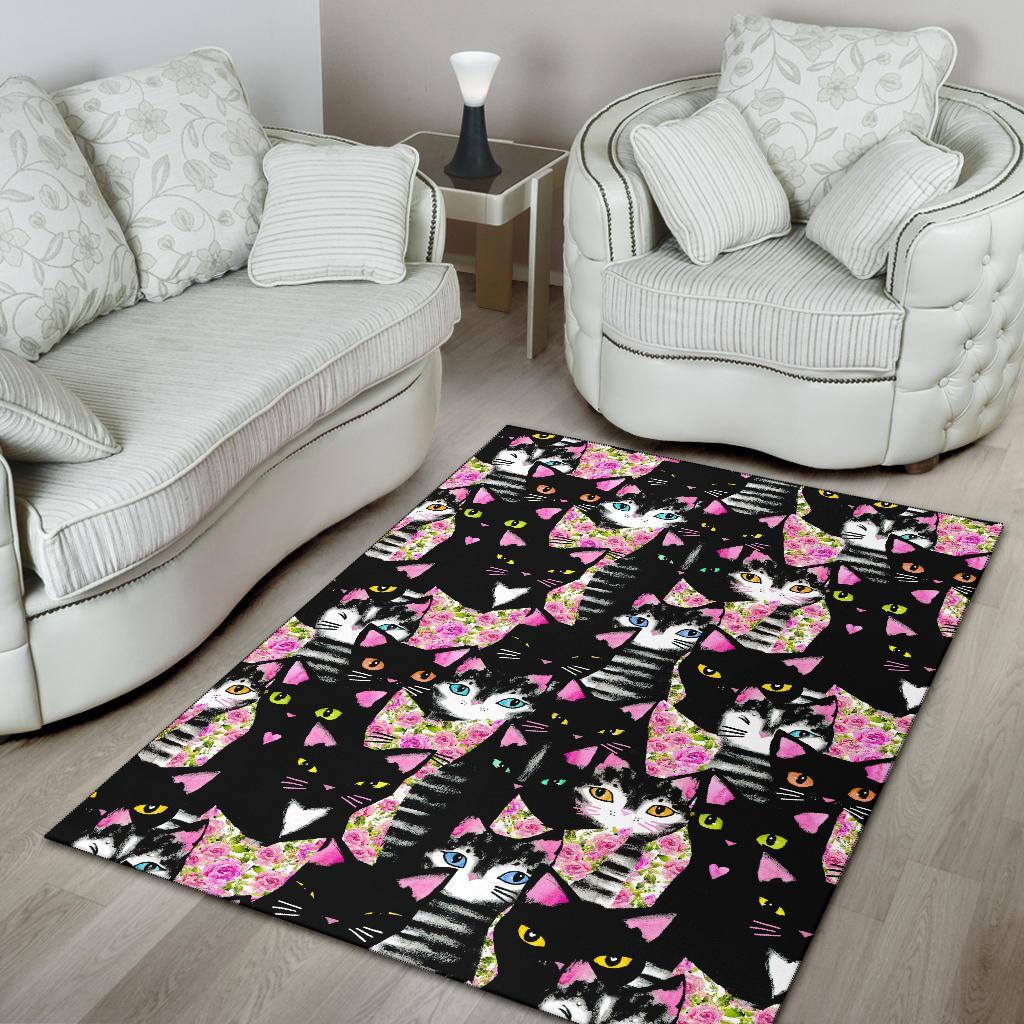 Black Cat Pattern Print Floor Mat-grizzshop