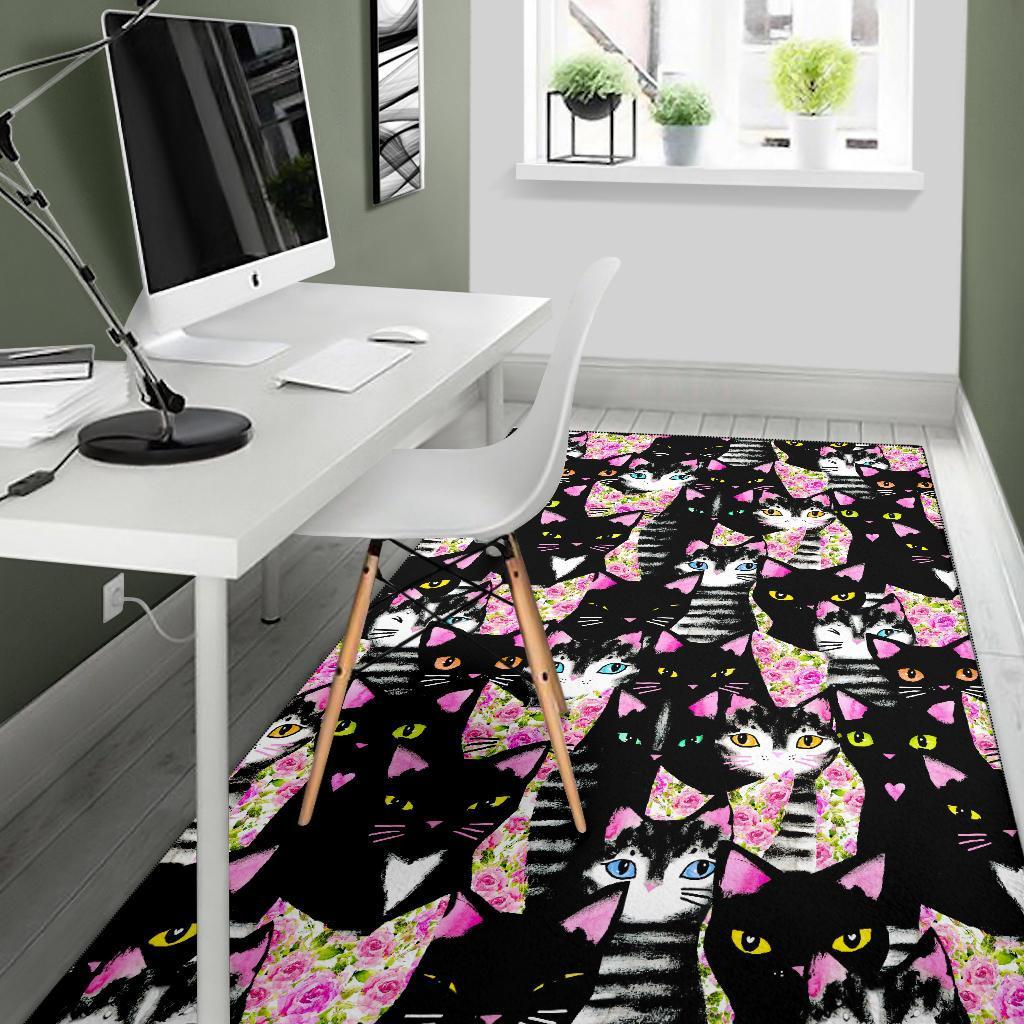 Black Cat Pattern Print Floor Mat-grizzshop