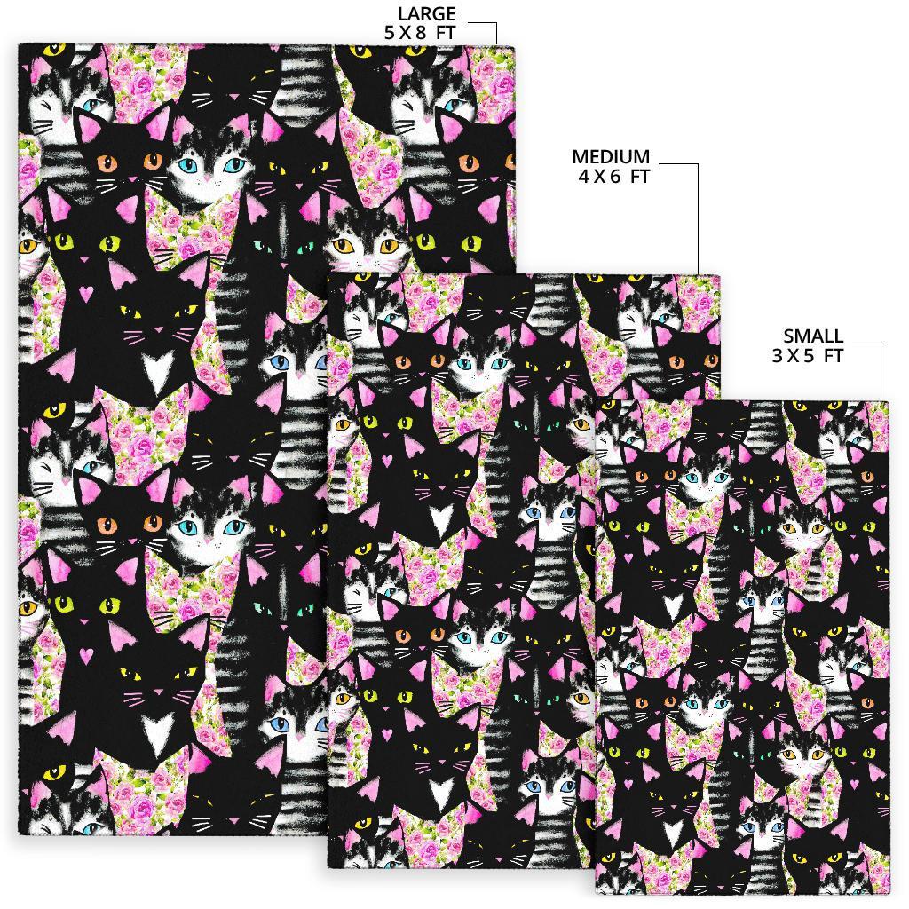 Black Cat Pattern Print Floor Mat-grizzshop