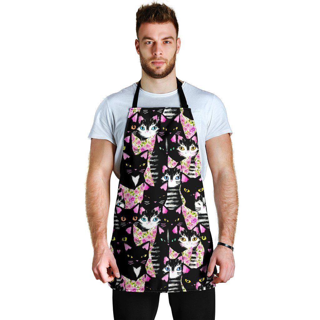 Black Cat Pattern Print Men's Apron-grizzshop
