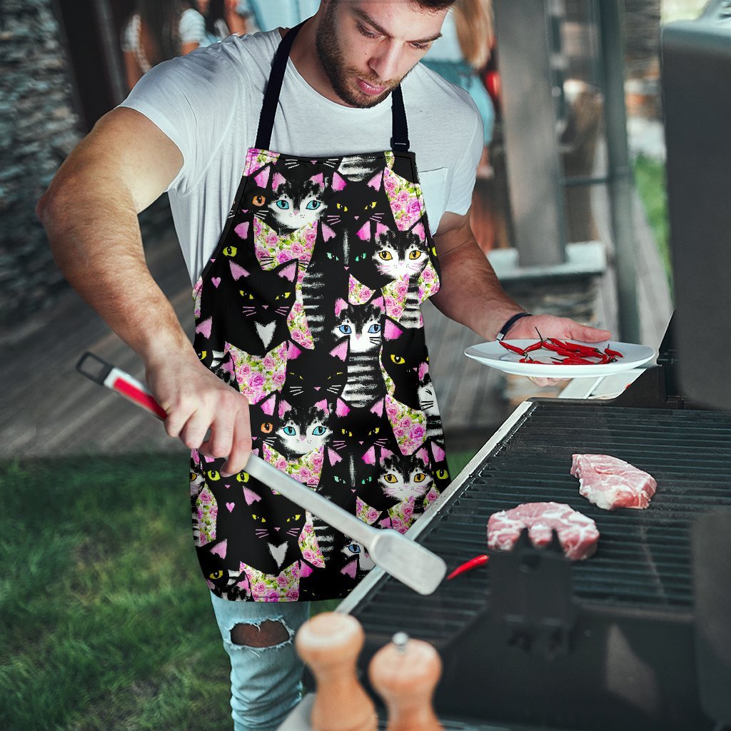 Black Cat Pattern Print Men's Apron-grizzshop