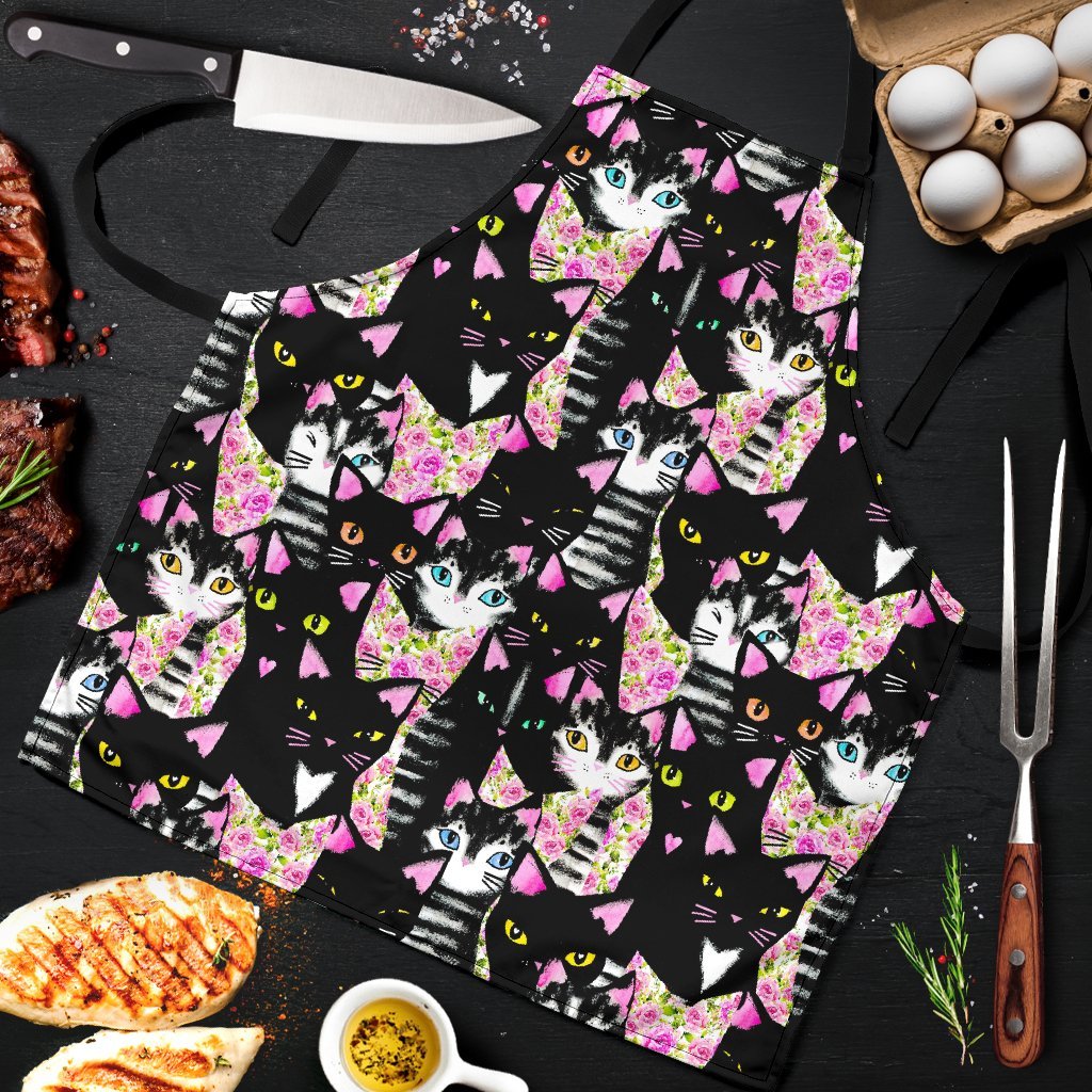 Black Cat Pattern Print Men's Apron-grizzshop