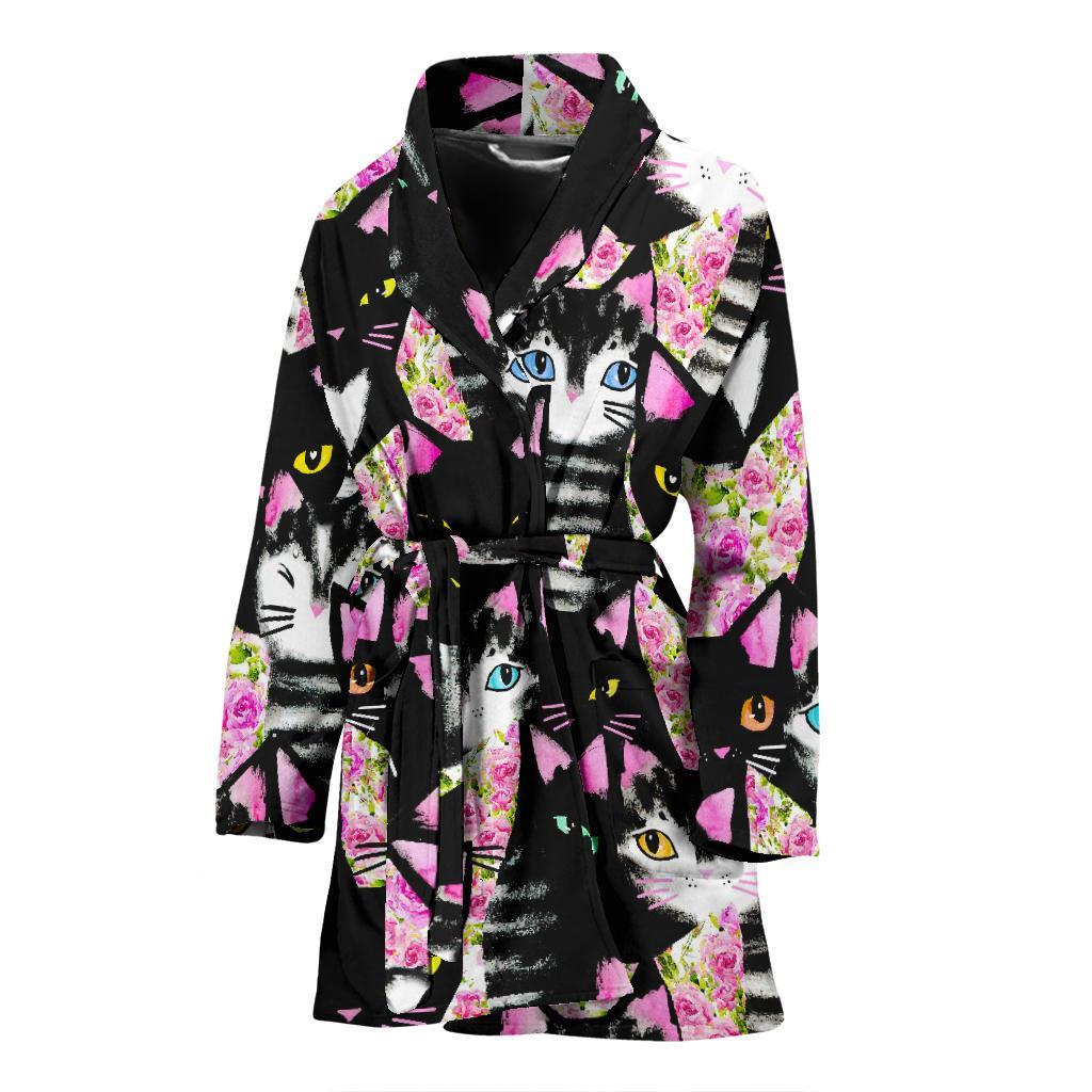 Black Cat Pattern Print Women Long Robe-grizzshop