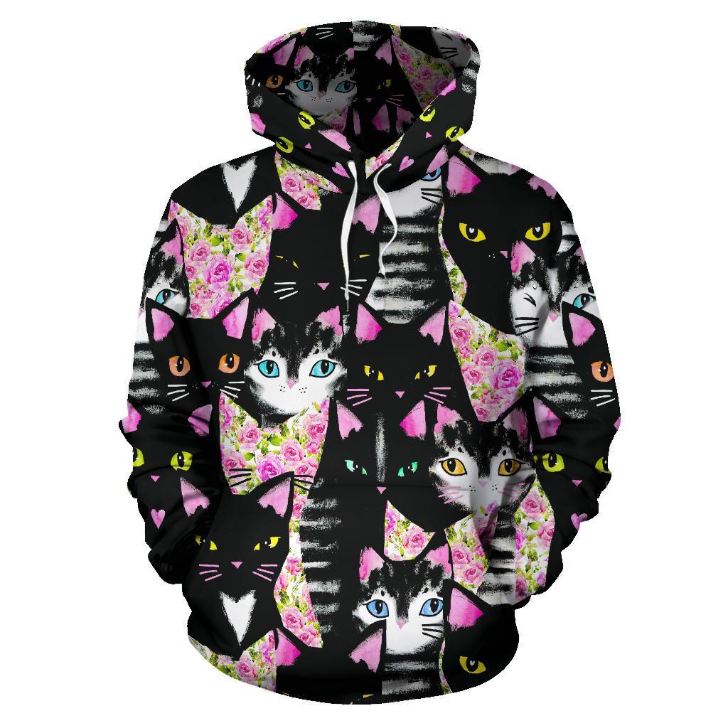 Black Cat Pattern Print Women Men Pullover Hoodie-grizzshop