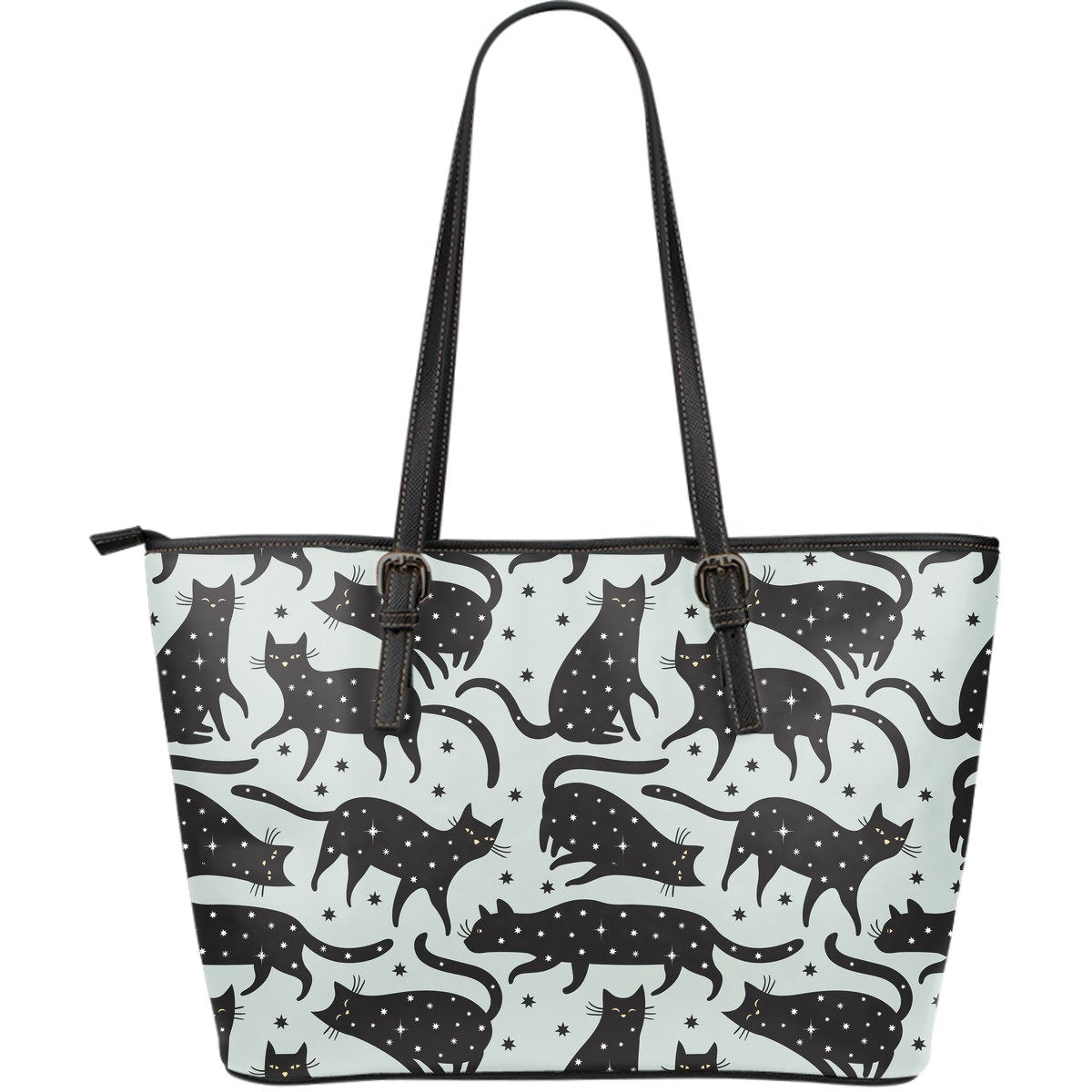 Black Cat Print Pattern Leather Tote Bag-grizzshop