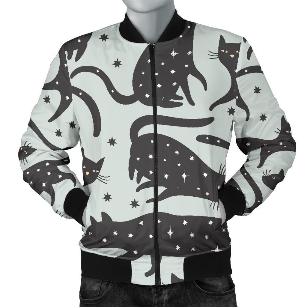 Black Cat Print Pattern Men's Bomber Jacket-grizzshop