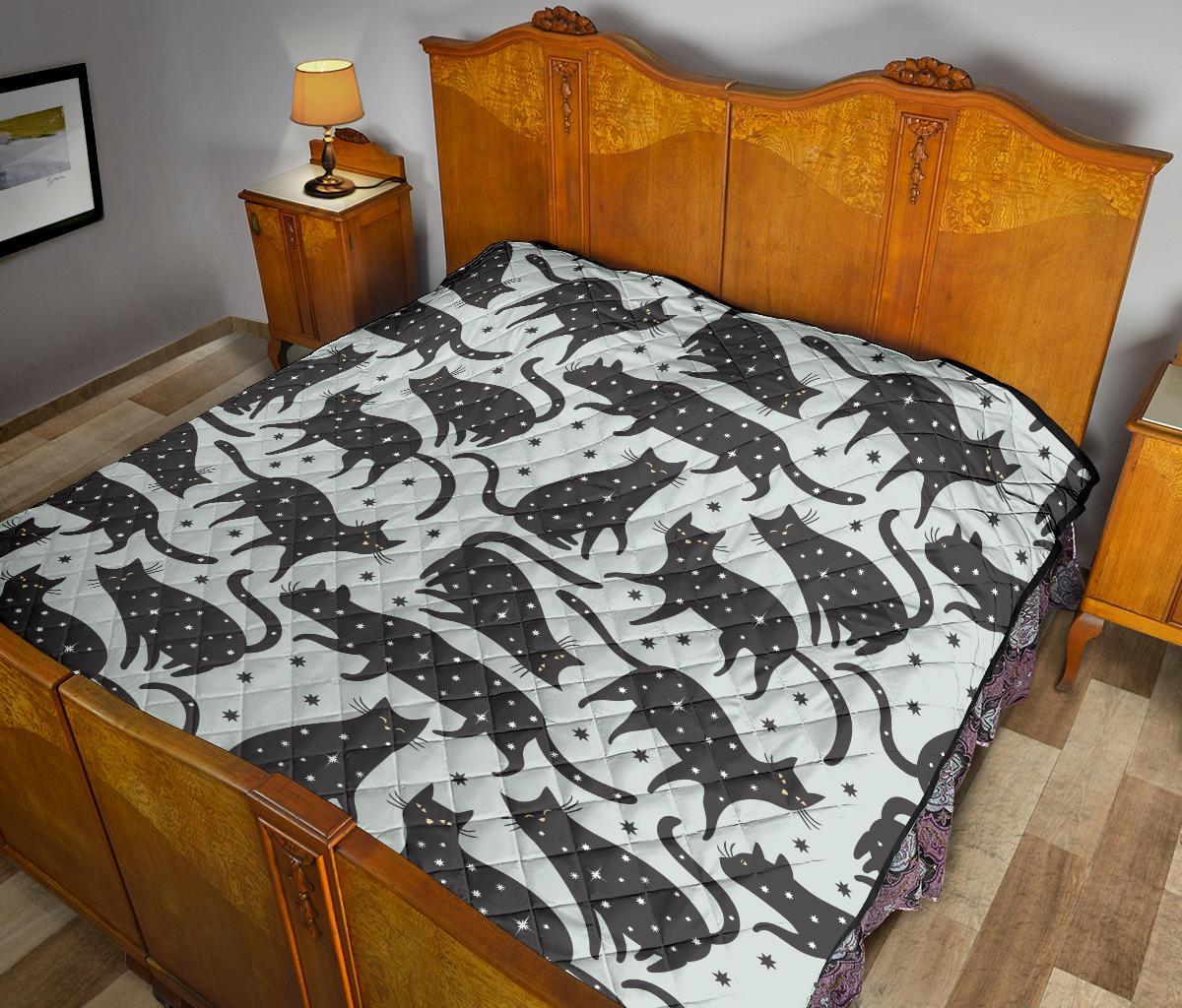 Black Cat Print Pattern Quilt-grizzshop