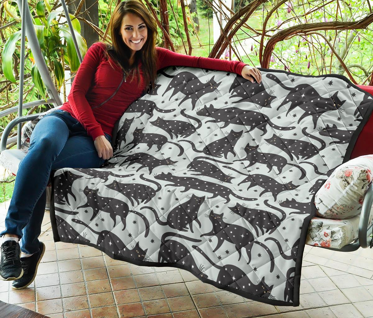 Black Cat Print Pattern Quilt-grizzshop