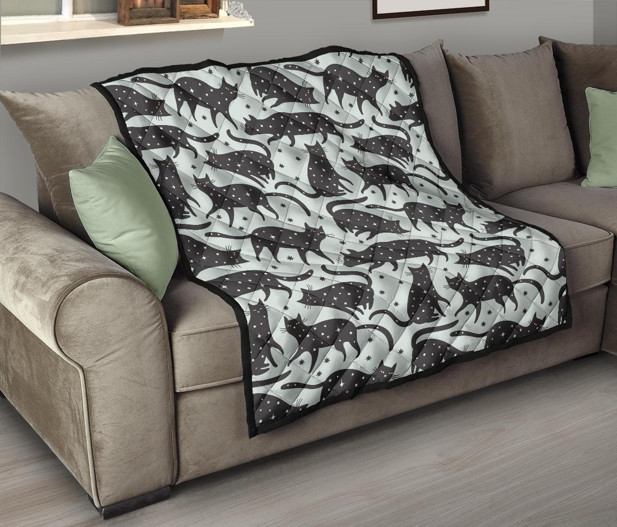 Black Cat Print Pattern Quilt-grizzshop