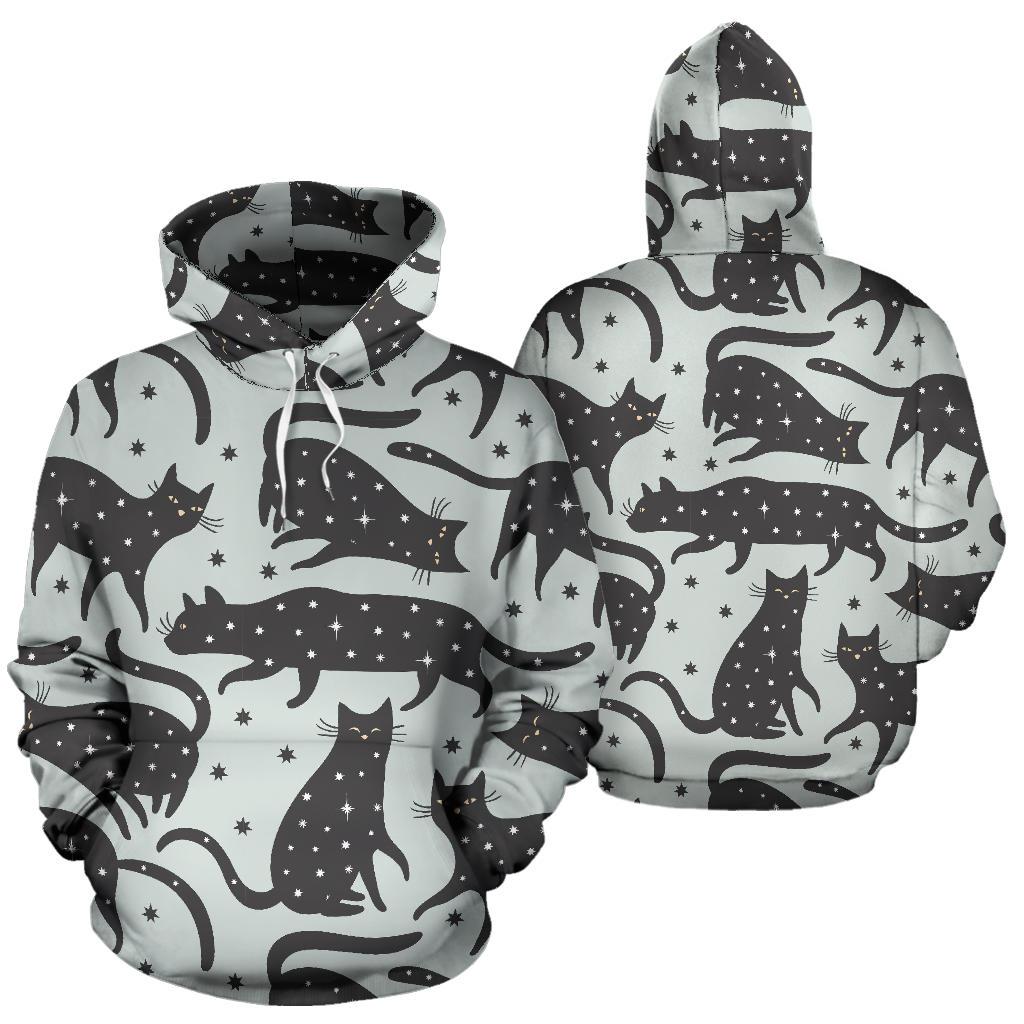 Black Cat Print Pattern Women Men Pullover Hoodie-grizzshop