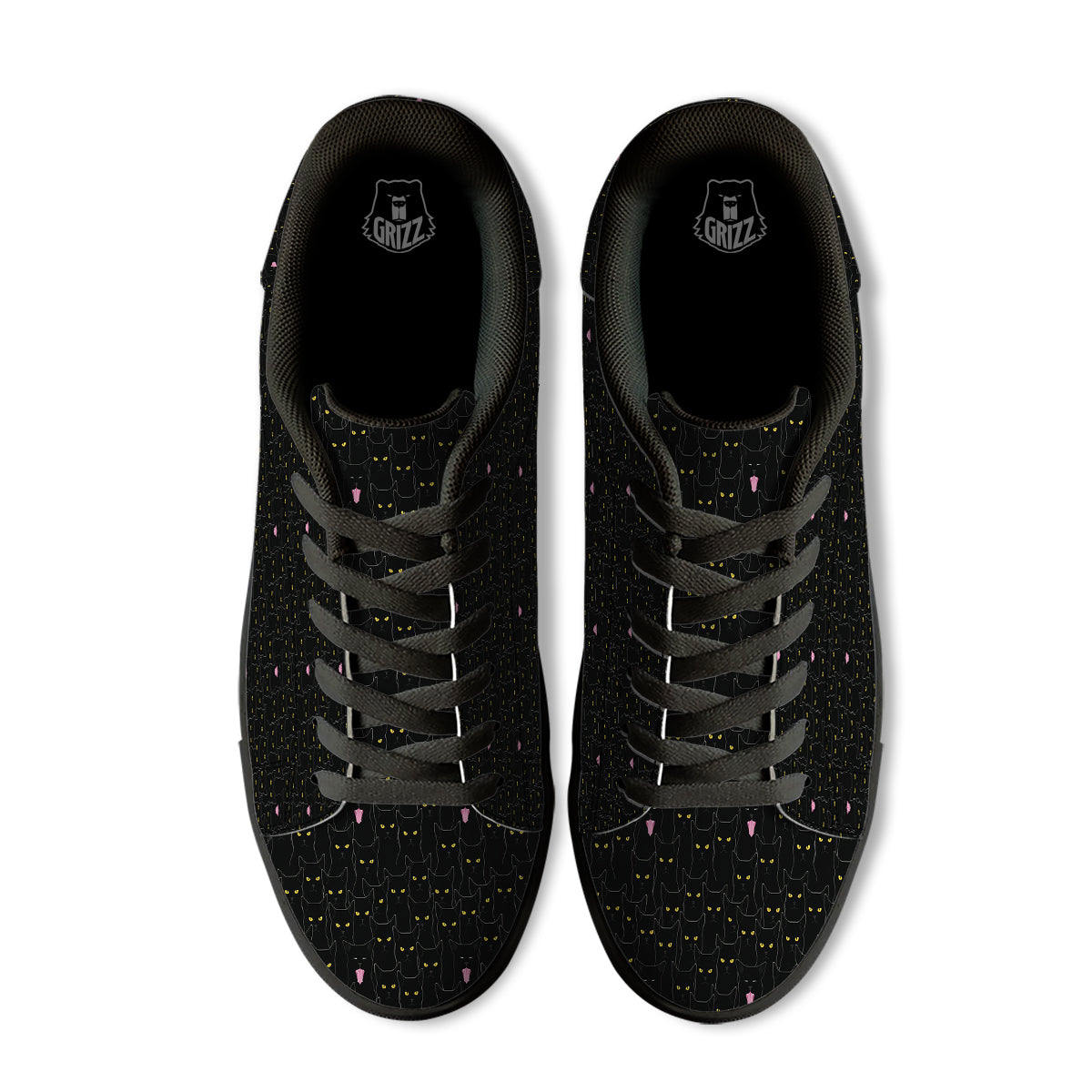 Black Cats Eyes Yellow Print Pattern Black Low Top Sneakers-grizzshop