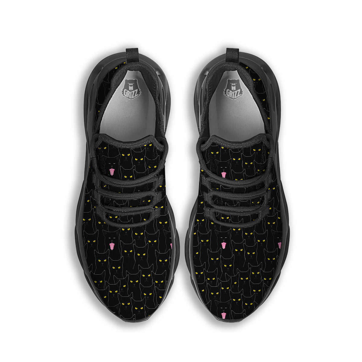 Black Cats Eyes Yellow Print Pattern Black Running Shoes-grizzshop