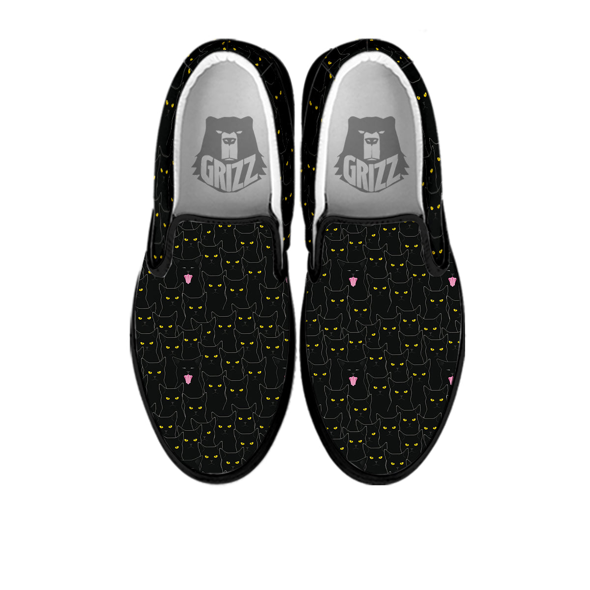 Black Cats Eyes Yellow Print Pattern Black Slip On Shoes-grizzshop