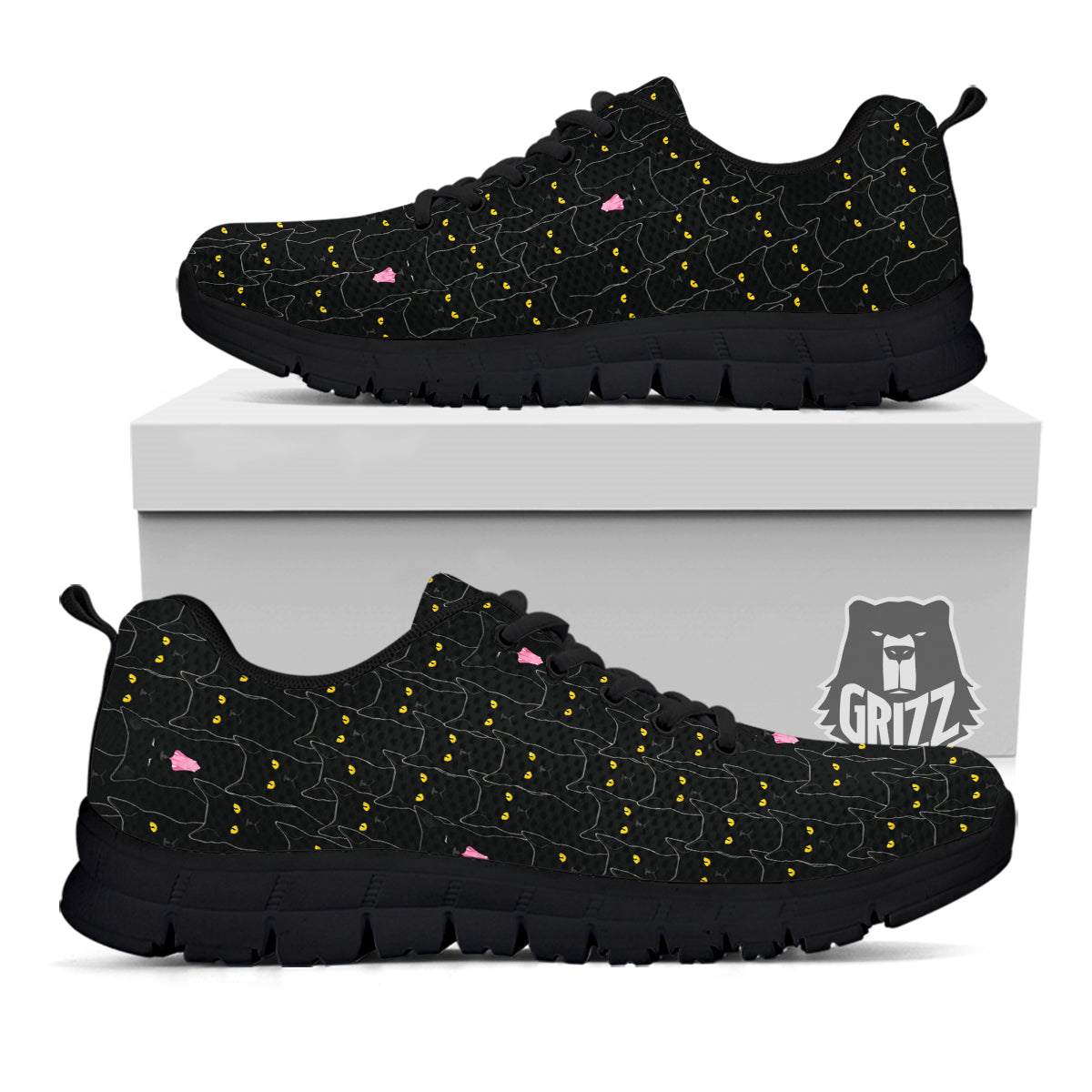 Black Cats Eyes Yellow Print Pattern Black Sneaker-grizzshop