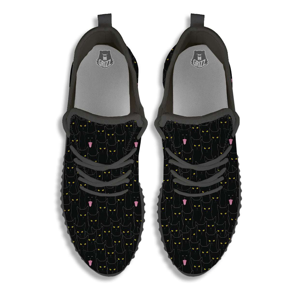 Black Cats Eyes Yellow Print Pattern Black Walking Shoes-grizzshop