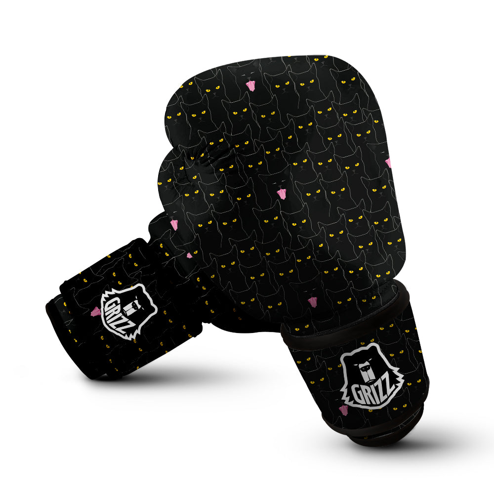 Black Cats Eyes Yellow Print Pattern Boxing Gloves-grizzshop