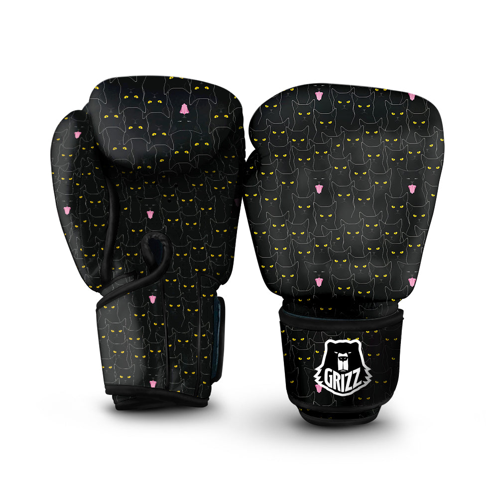 Black Cats Eyes Yellow Print Pattern Boxing Gloves-grizzshop