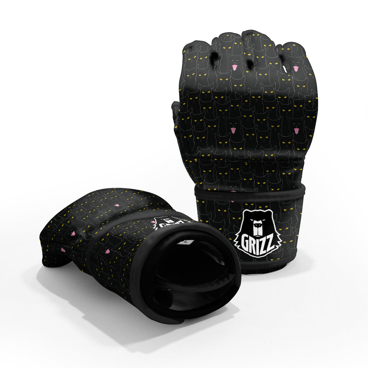 Black Cats Eyes Yellow Print Pattern MMA Gloves-grizzshop
