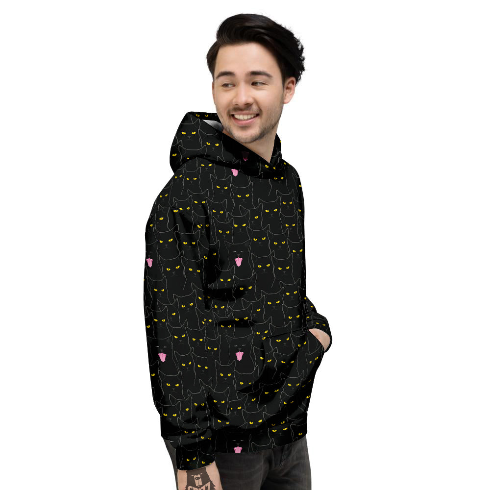Black Cats Eyes Yellow Print Pattern Men's Hoodie-grizzshop