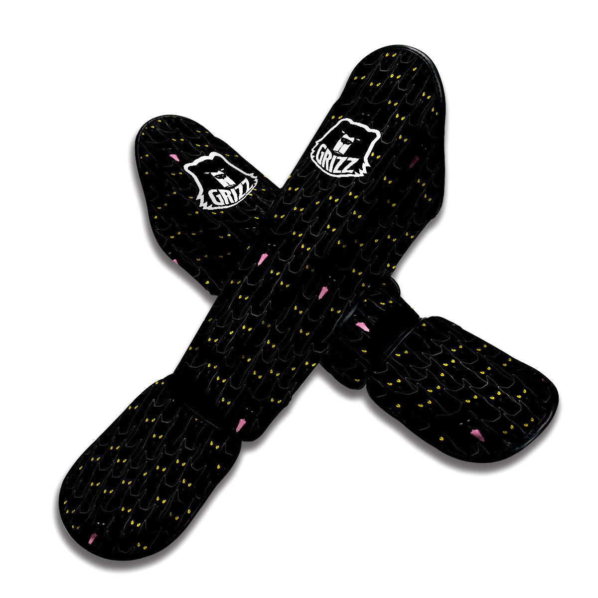 Black Cats Eyes Yellow Print Pattern Muay Thai Shin Guards-grizzshop