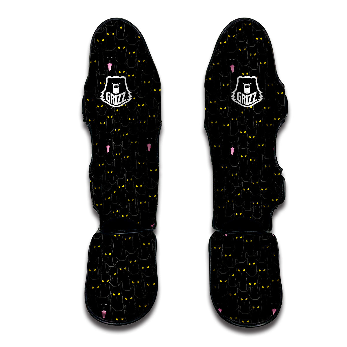 Black Cats Eyes Yellow Print Pattern Muay Thai Shin Guards-grizzshop