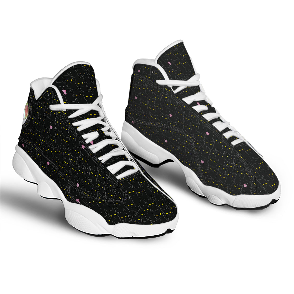 Black Cats Eyes Yellow Print Pattern White Basketball Shoes-grizzshop