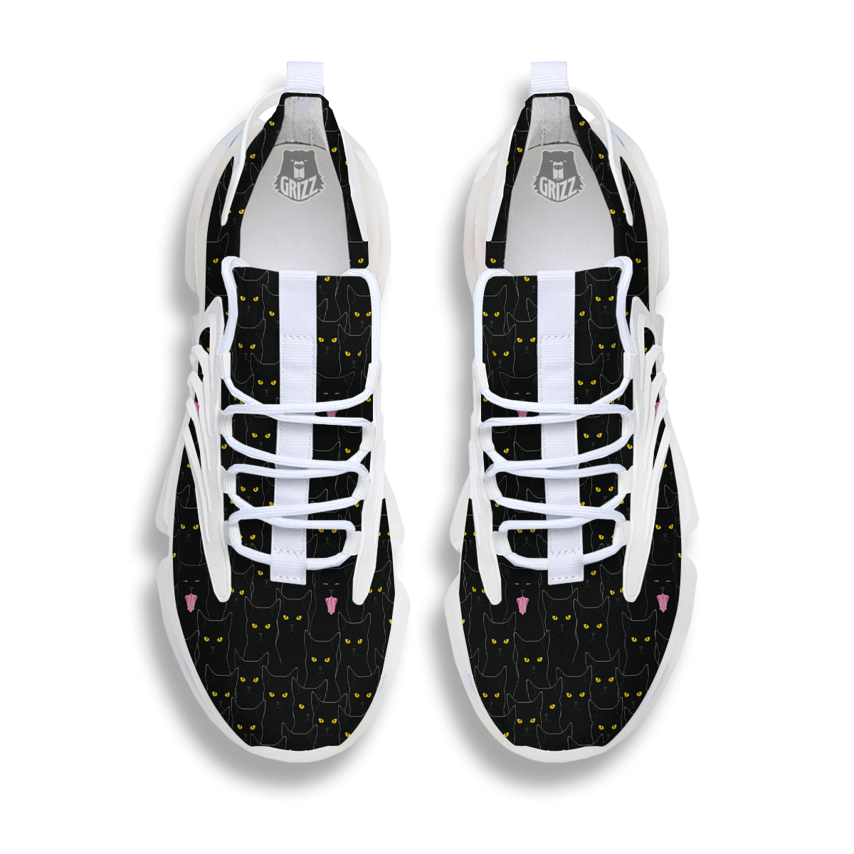 Black Cats Eyes Yellow Print Pattern White Gym Shoes-grizzshop