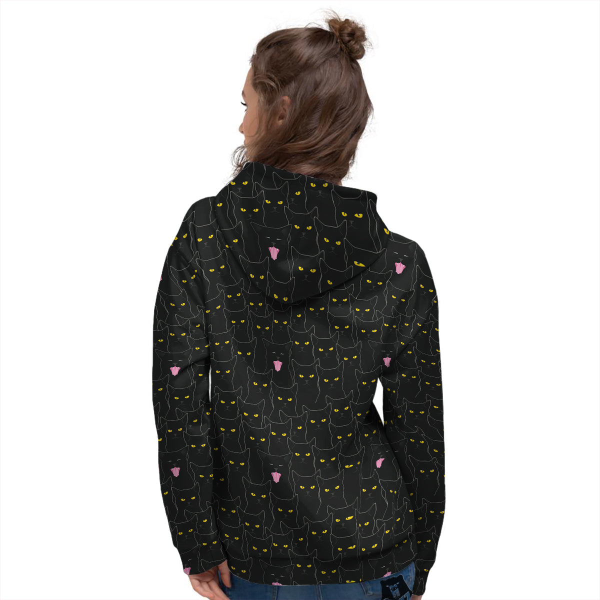 Black Cats Eyes Yellow Print Pattern Women's Hoodie-grizzshop