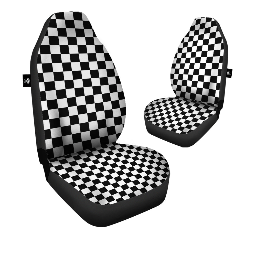 Black Checkered Flag Print Car Seat Covers-grizzshop