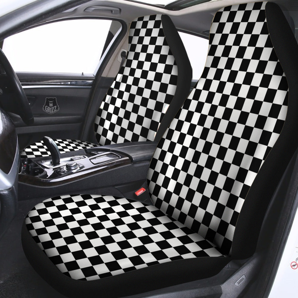 Black Checkered Flag Print Car Seat Covers-grizzshop