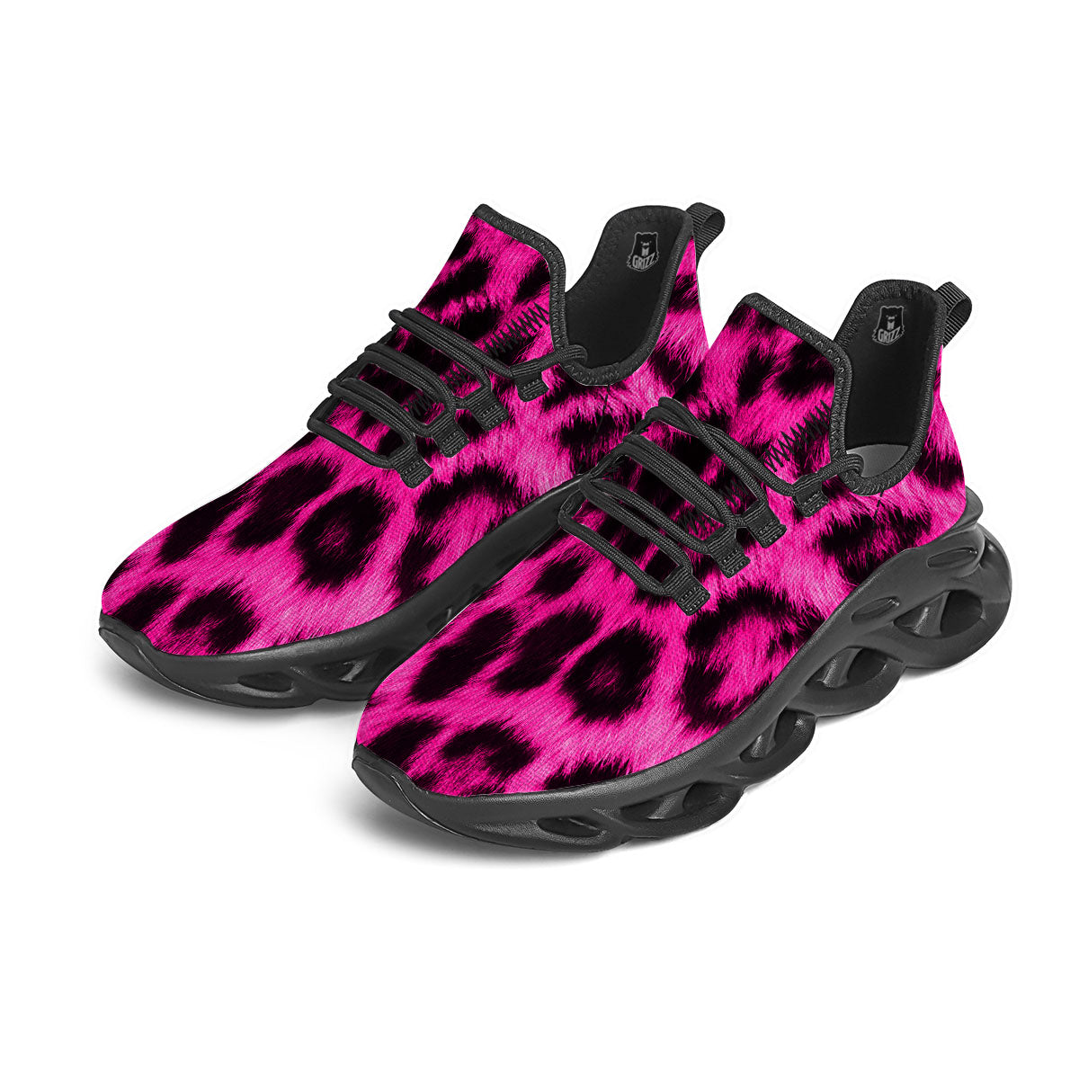 Black Cheetah And Hot Pink Print Black Running Shoes-grizzshop